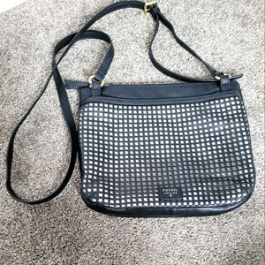 Fossil Leather Gingham Crossbody Purse with lots of pockets